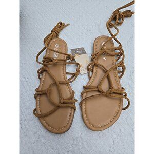 Heltid Women's Brown Suede Knotted Strap Gladiator Sandals Size 9.5